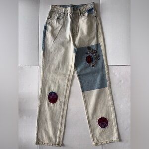 Designer Inspired Hand Stitched Upcycled Denim Straight Leg Jeans sz 4